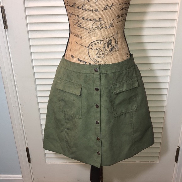 3/$20 - I❤️Ronson Army Green Vegan Suede Skirt - Picture 2 of 10
